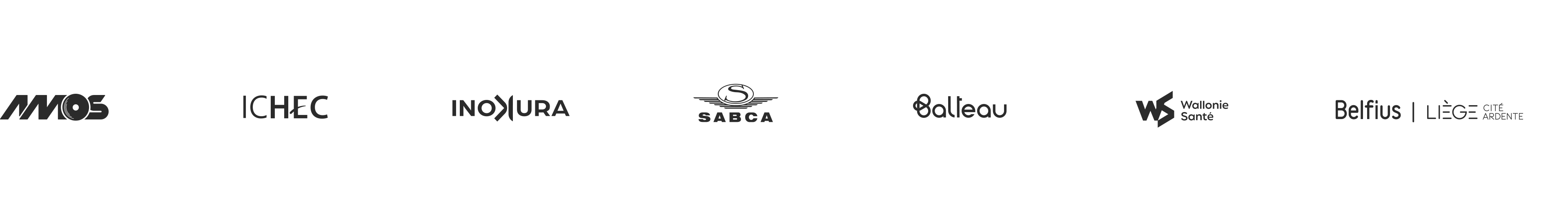 Logos de nos partenaires : MMOS, ICHEC, Inokura, SABCA, Balteau, Wallonie Santé, Belfius et Liège Cité Ardente